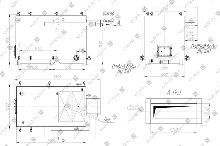 Котел 0.9 МВт без дымососа чертеж