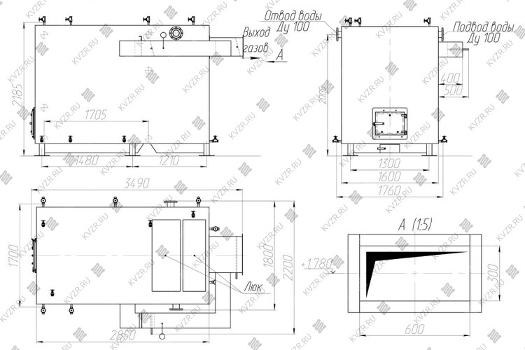 Котел 1.16 МВт без дымососа чертеж