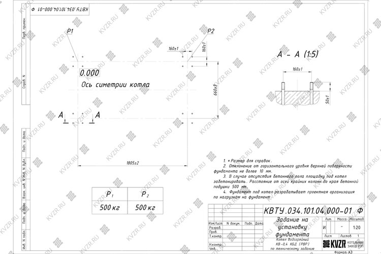 Котел на угле дровах 0.4 МВт с ОУР фундамент