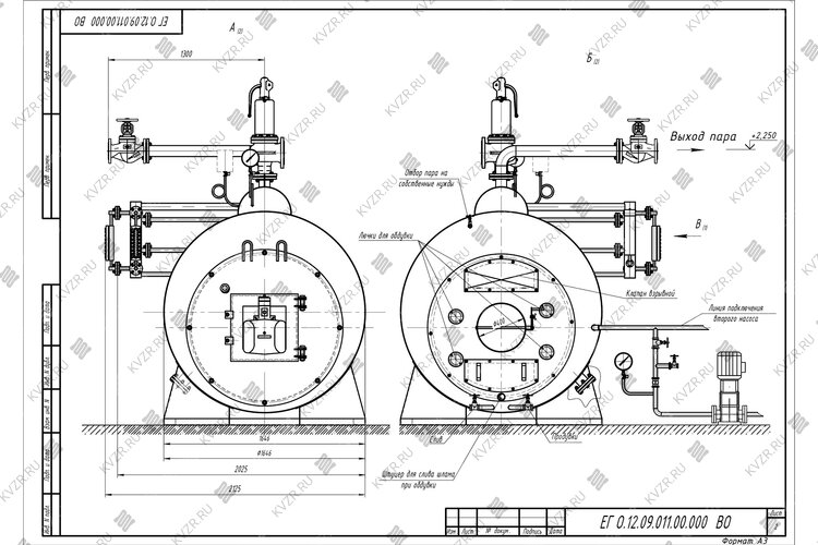 Чертеж парогенератора 1200 кг 170 С на газе