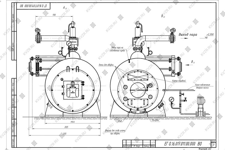 Чертеж газового парогенератора 1600 кг 130 С
