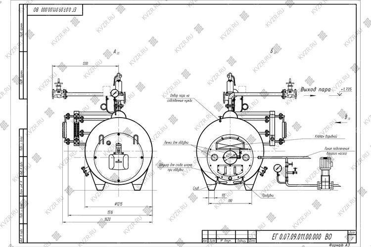 Чертеж парогенератора 700 кг 170 С на газе